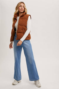 Corduroy Puffer Vest-Camel