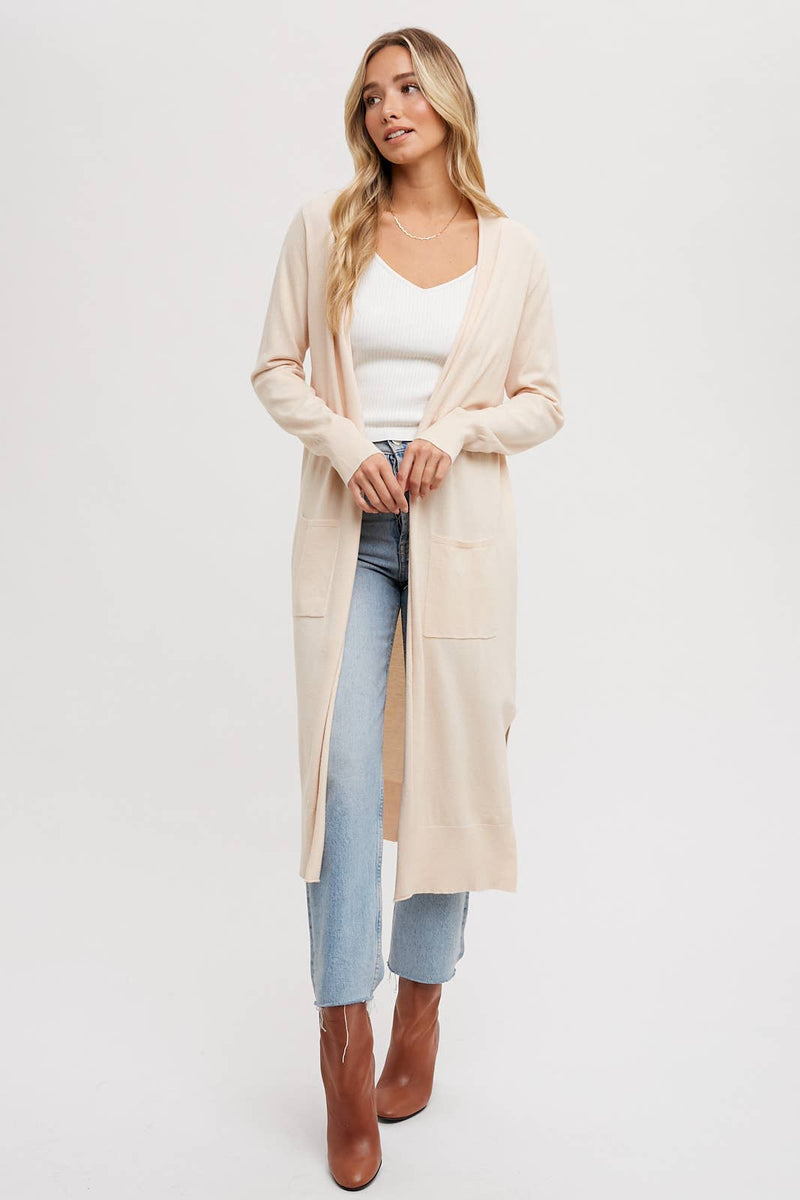 Long Line Open Front Cardigan - Shell