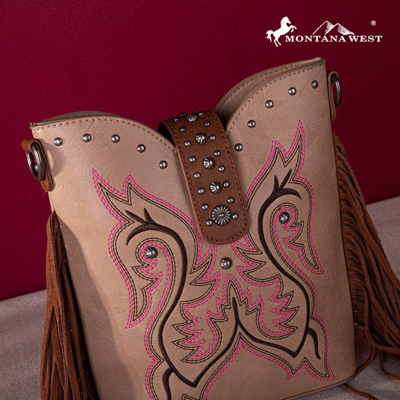 Montana West Embroidered Fringe: Tan & Pink