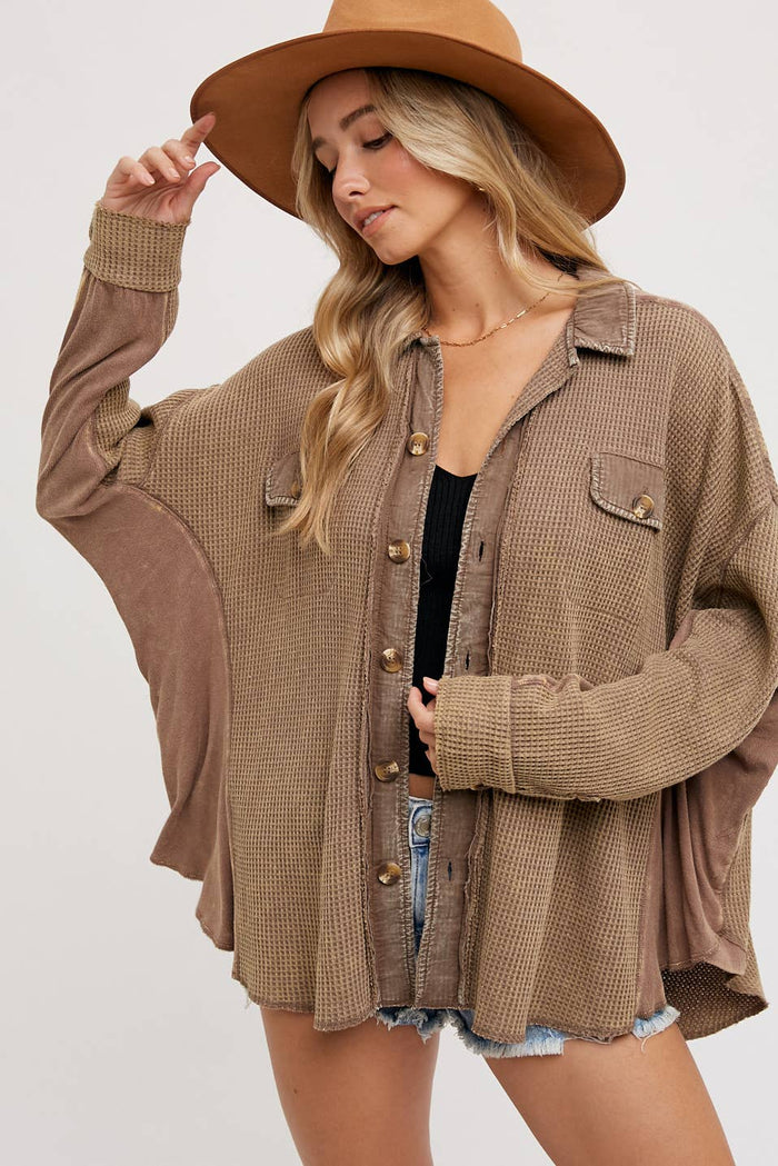 Slouchy Waffle Knit Jacket - Earth