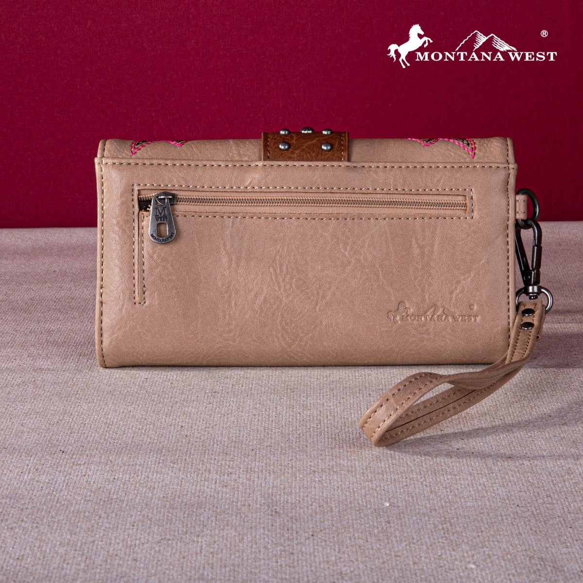 Montana West Embroidered Collection Wallet: Tan & Pink