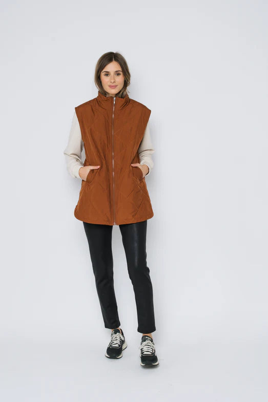 Orb Jules Quilted Vest-Cognac