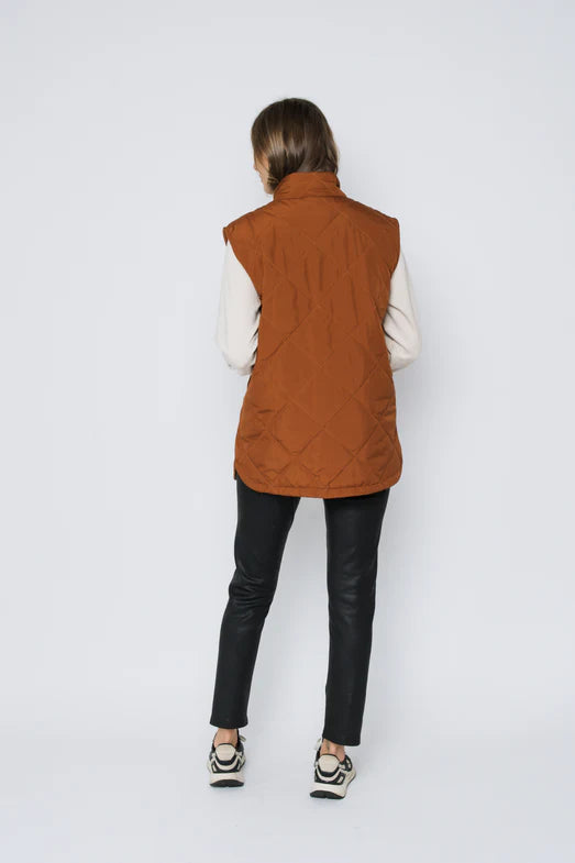 Orb Jules Quilted Vest-Cognac