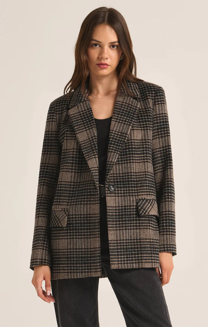 Z Supply Kingston Relaxed Plaid Blazer-Latte