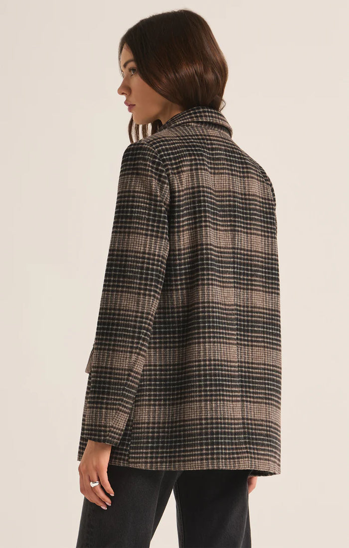 Z Supply Kingston Relaxed Plaid Blazer-Latte