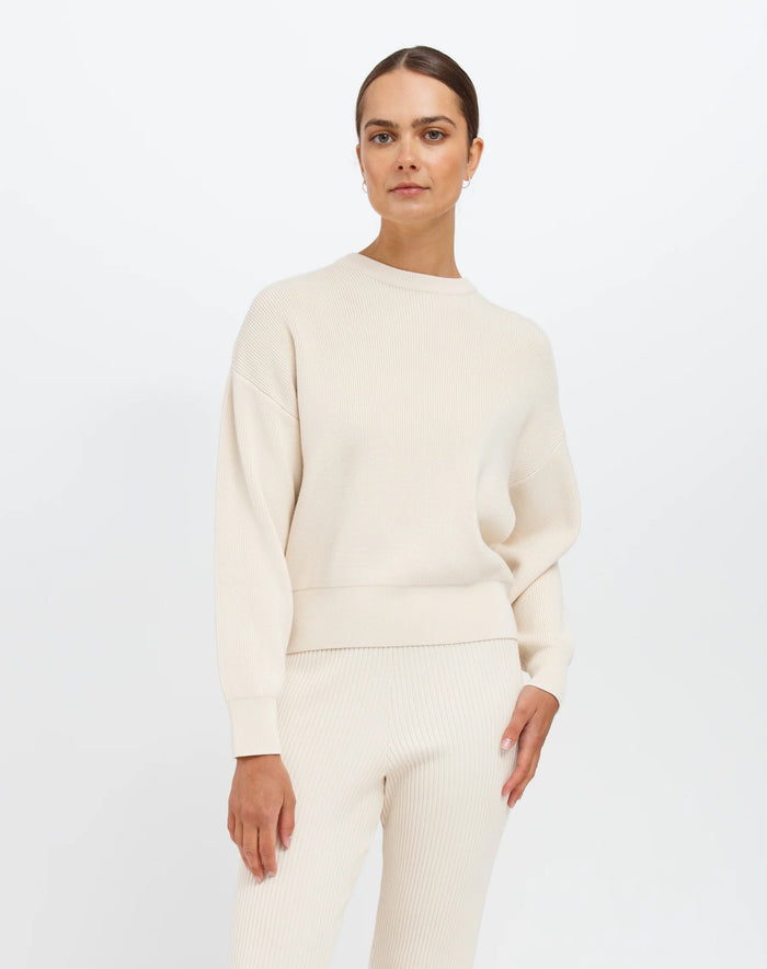 Brunette the Label Olivia-Rib Knit Crew Sweater/Cream