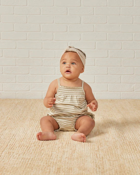 Quincy Mae Smocked Tank + Bloomer Set || Sage Stripe