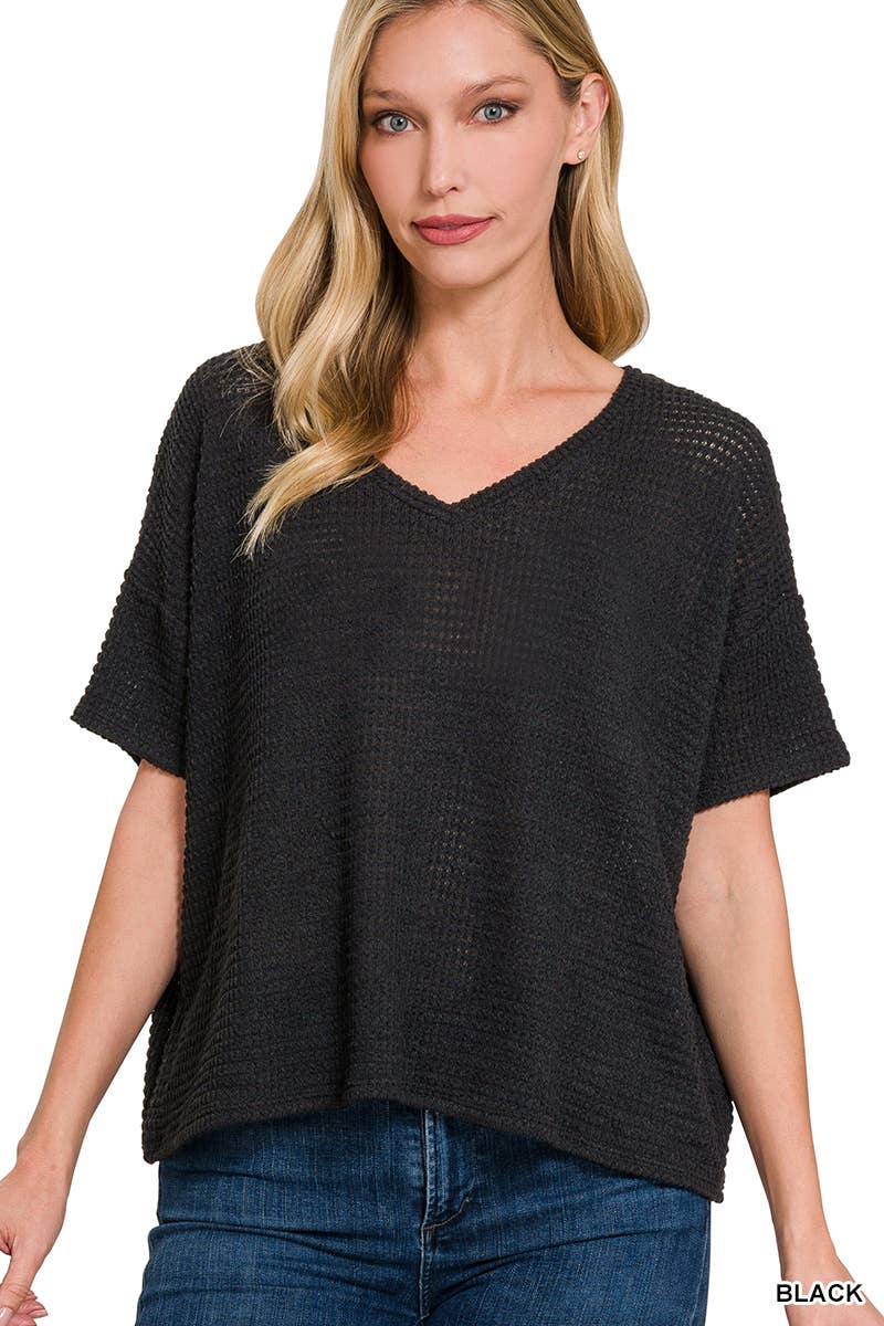 Drop Shoulder Jacquard Sweater-Black