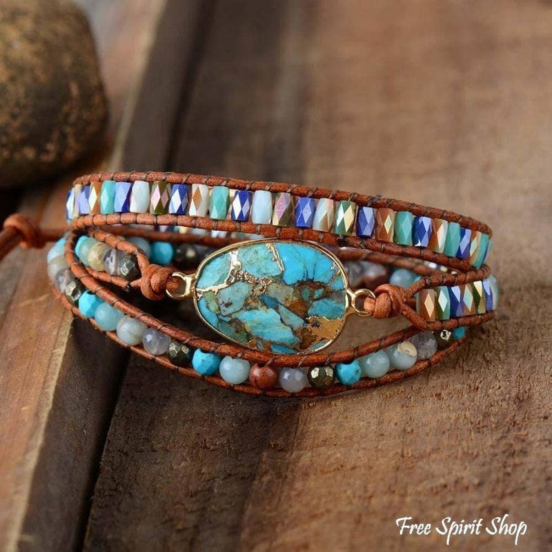 Natural Turquoise & Jasper Wrap Bracelet